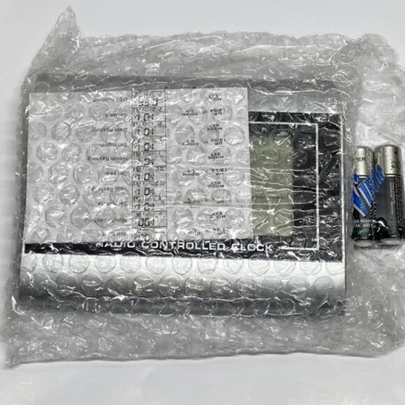 Radio Controlled Clock RCC Battery Operate Silver LCD Temp Alarm Calendar Jomira - Picture 2 of 4